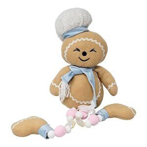 Plush Gingerbread Baker Boy with Pastel Pom Pom Legs Christmas Shelf Sitter